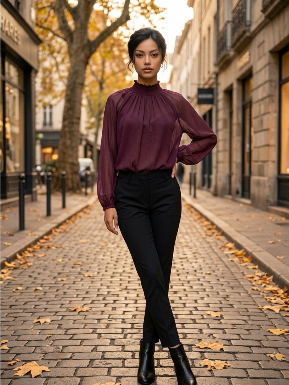 Joie Women’s Top Sz Large Long Sleeve Smocked Mockneck Lined  Burgundy $278